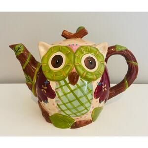 Vintage Pier One Imports Whimsical "Olli The Owl" Dolomite Teapot, 6"H